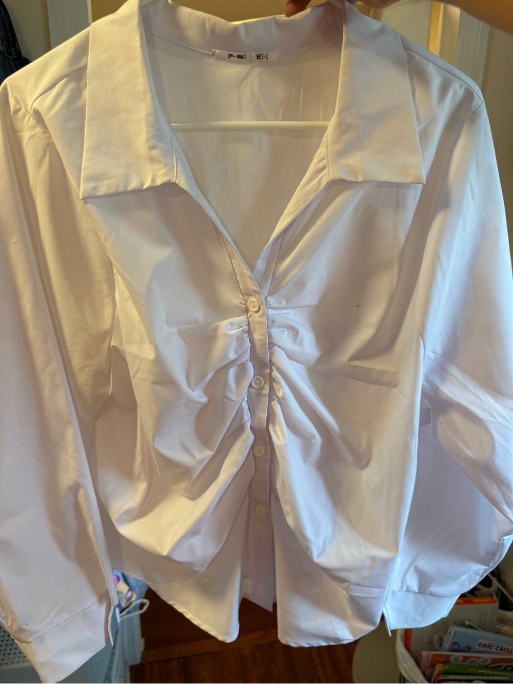 Classic White Ruched Button-Down Shirt